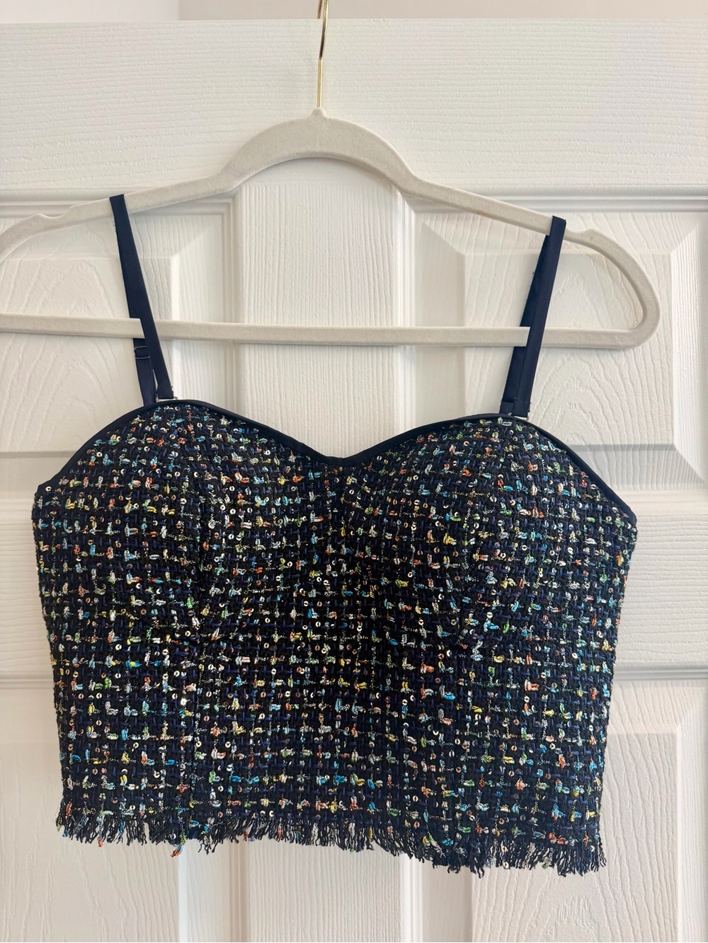 Black Tweed Crop Bustier Dress with Multicolor Thread Accents